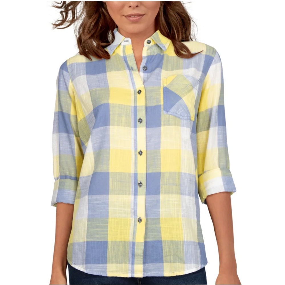 Natural Reflections Meadowland Long-Sleeve Shirt Stonewash Buffalo Plaid NWT S